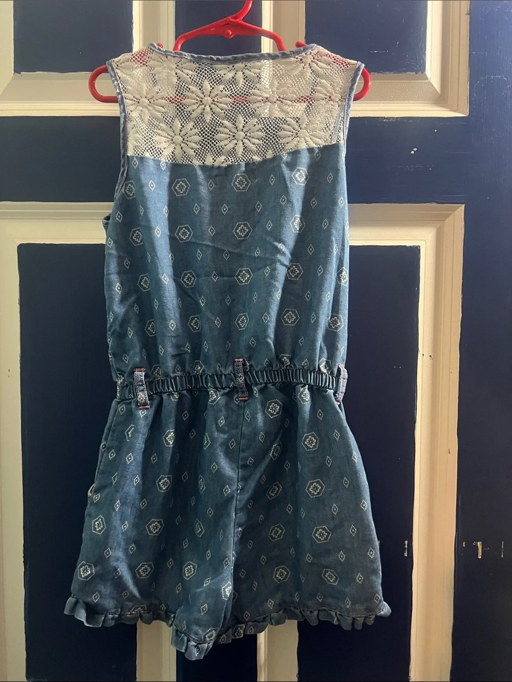Limited Too Denim Blue Printed Lace-Back Romper